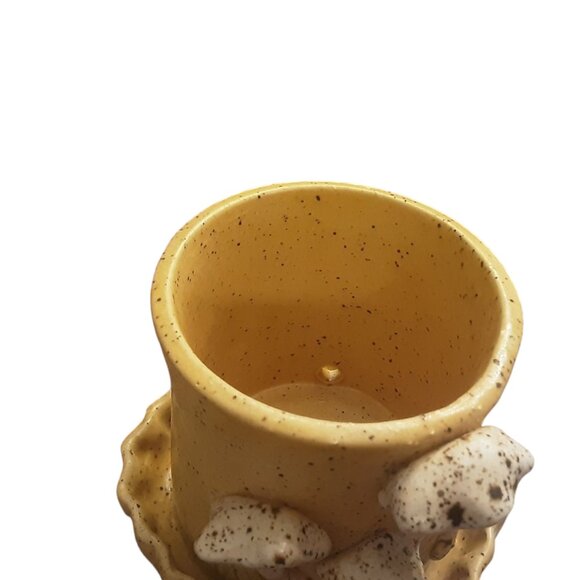 Speckled Mustard Yellow Mushroom Planter Pottery - Picture 4 of 6